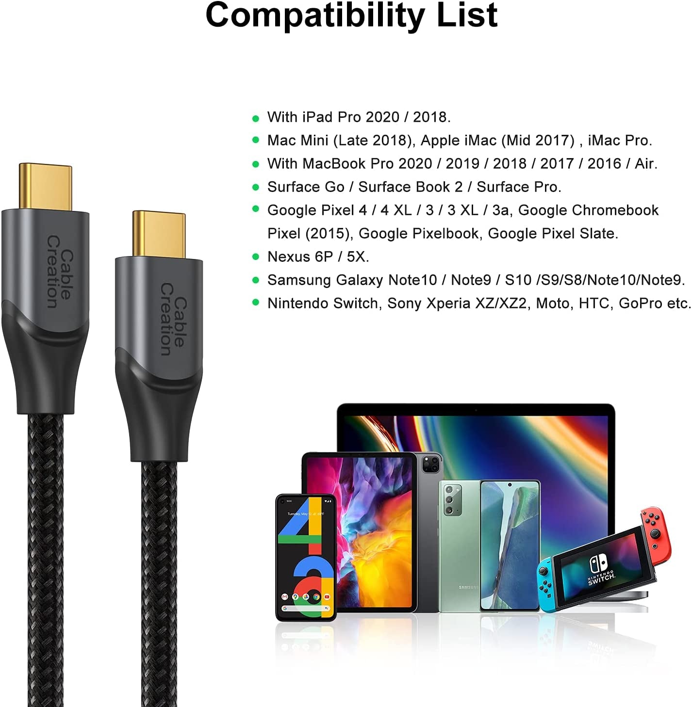 Durable USB C Cable 10 FT 100W 5A/20V,  USB C to C Cable, Braided Type C Fast Charging Cable 480Mbps Data for Macbook Pro Ipad Air XPS Galaxy S22 Ultra and Other USB-C Devices 3M Gray