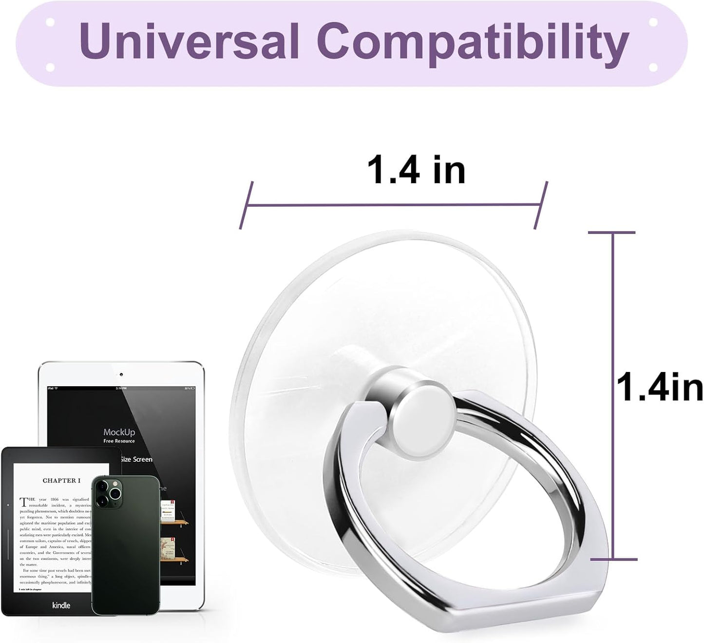 Cell Phone Ring Holder, Transparent Ring Holder 360°Rotation Finger Ring Stand, Clear Cell Phone Kickstand Compatible with Most of Phones, Tablet and Case, (2Silver+1Black+1Rose Gold)