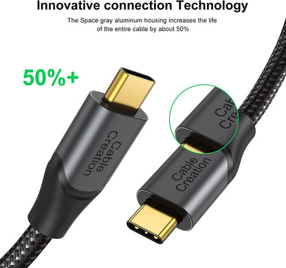 Durable USB C Cable 10 FT 100W 5A/20V,  USB C to C Cable, Braided Type C Fast Charging Cable 480Mbps Data for Macbook Pro Ipad Air XPS Galaxy S22 Ultra and Other USB-C Devices 3M Gray