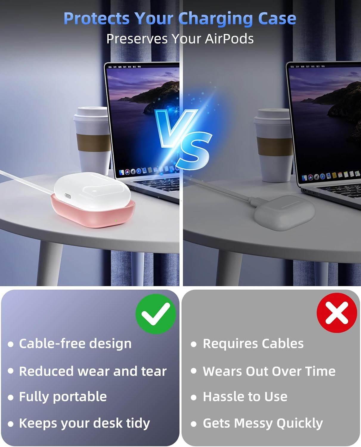 Qi Charger for Airpods 3, Wireless Charger for Apple Airpod 3/Airpods 2/Airpods, Wireless Charging Station for Airpods 3/Airpods Pro Wireless Charging, Wireless Charging Pad for Airpods Pro-Pink